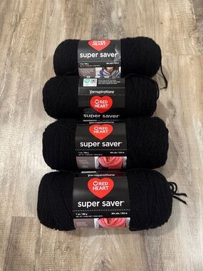 Red Heart Super Saver Yarn - Black - 4 Pack
